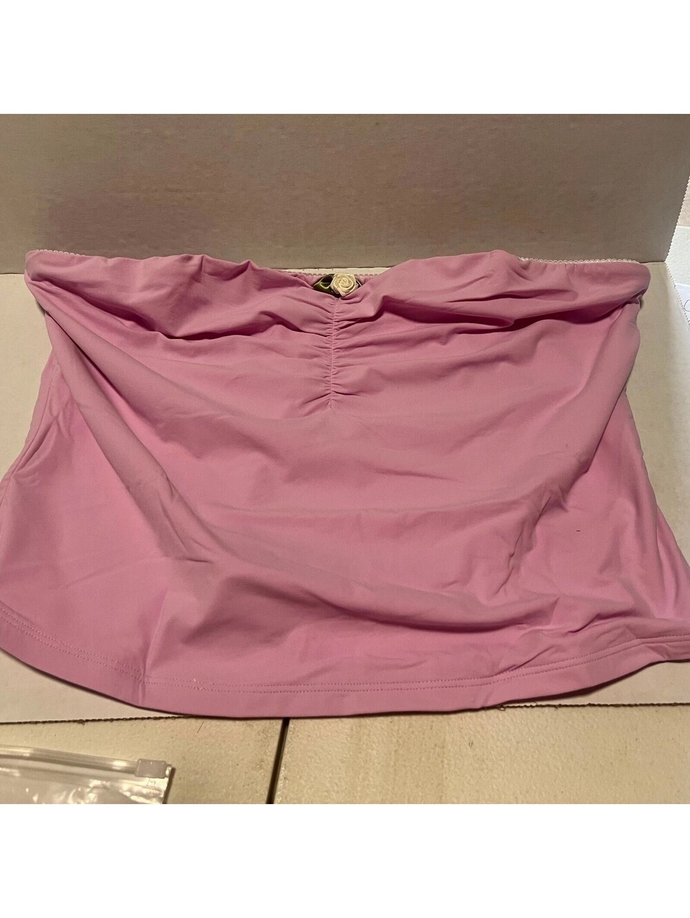 REORIA Pink Double-Lined Ruched Strapless Tube Top Large